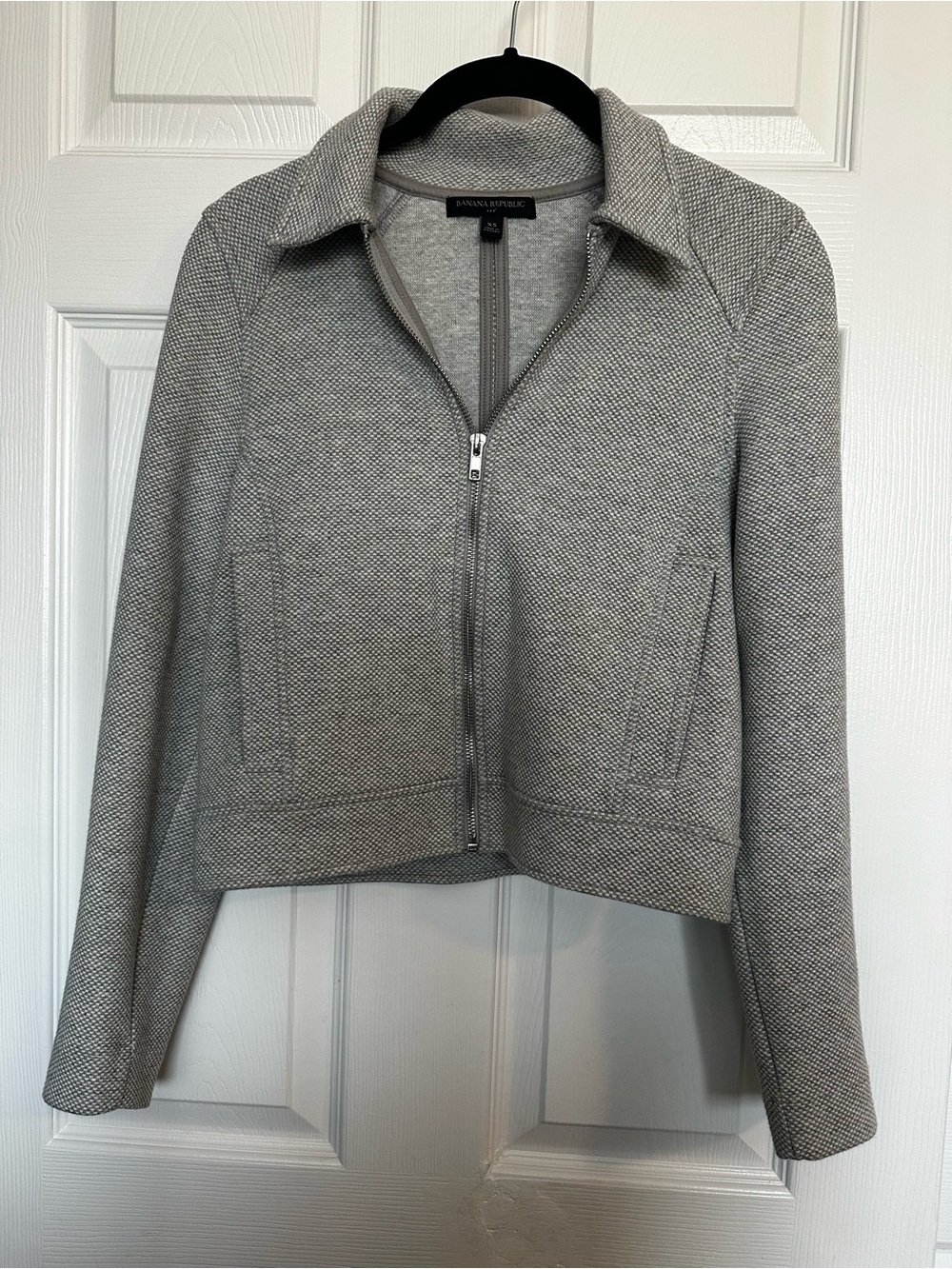 Banana Republic Textured Knit Zip Front Jacket XS Gray Moto Career - Picture 2 of 9